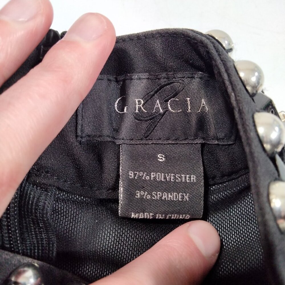 Gracia Embellished Blouse S Ostrich Feather Mesh Back Goth Mardi Gras Rave - Picture 9 of 9